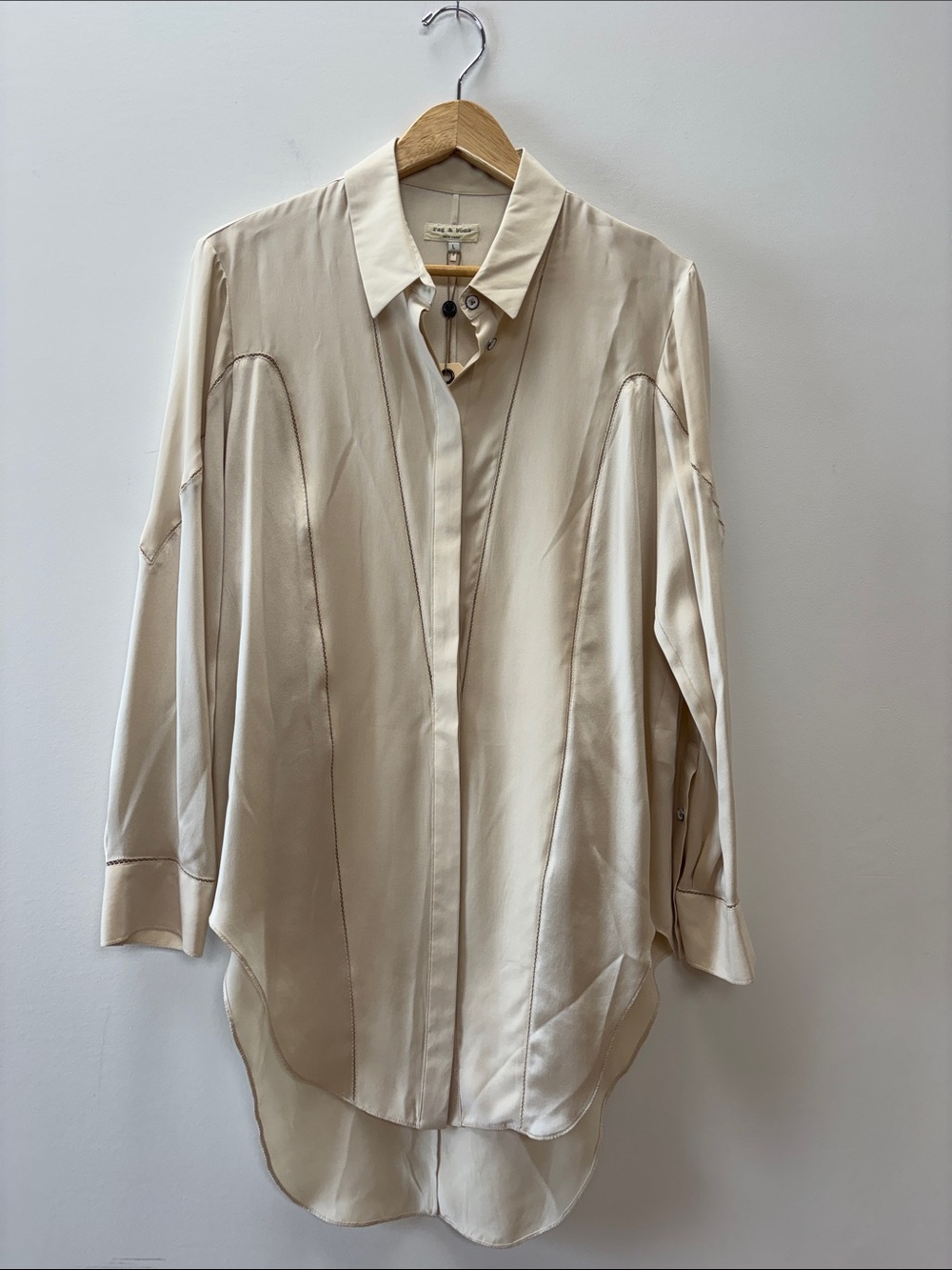 rag & bone Cream Button-Down Silk Shirt
